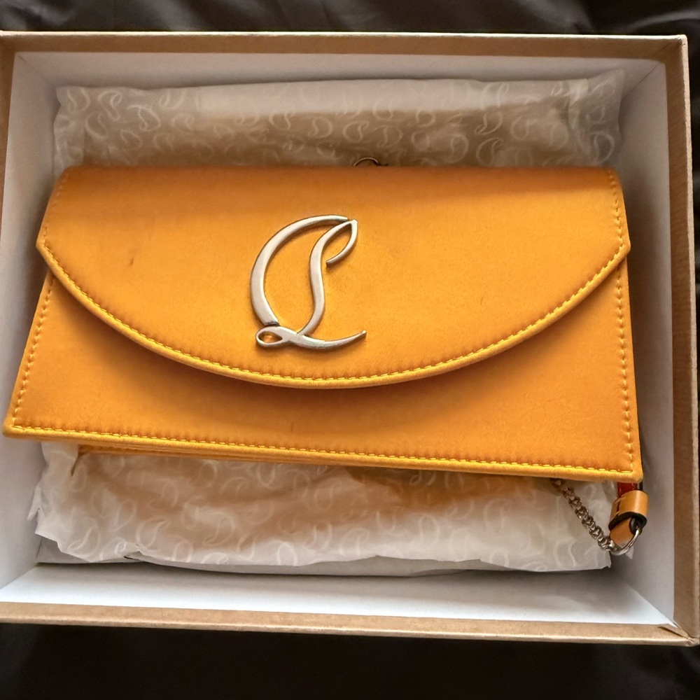 Christian Louboutin Yellow Envelope Chain Clutch with Silver 'L' Emblem